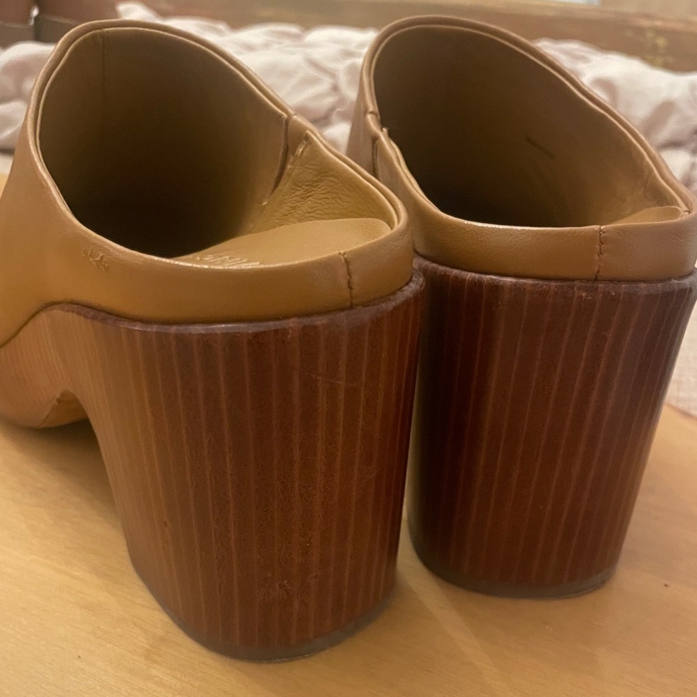 Vince Tan Leather Mule Clogs Size 9.5 Heeled Slip-On Swedish Style Women’s Shoes - Picture 4 of 7
